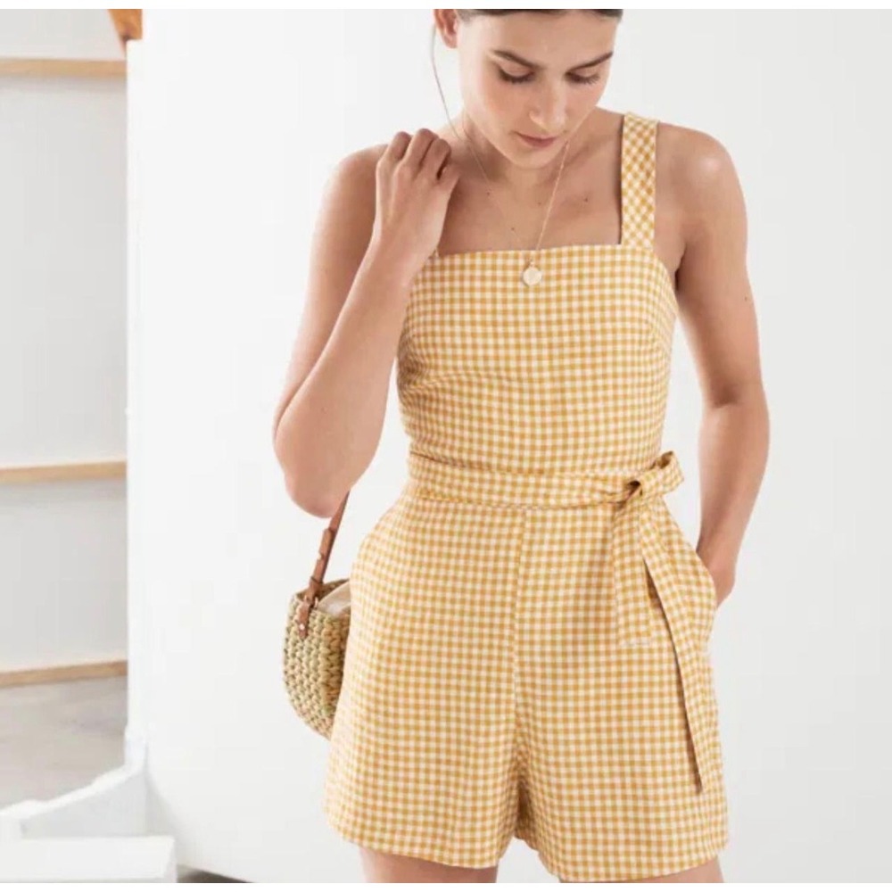 Los Angeles‎ Atelier & Other Stories Gingham Linen Romper Sunsuit Cottagecore